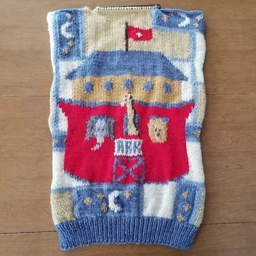 Vtg Handmade Crochet Noahs Ark Knit Wall Hanging Nursery Decor Animals Kids Baby